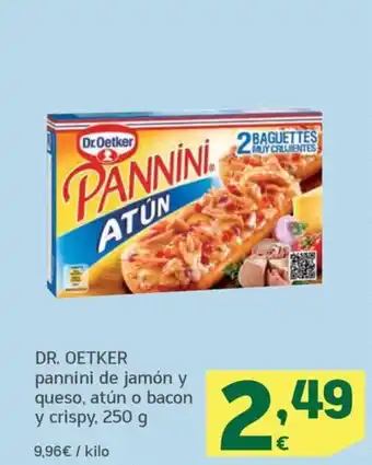 HiperDino DR. OETKER pannini de jamón y queso, atún o bacon y crispy, 250 g oferta