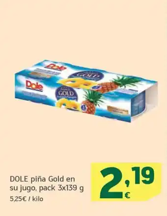 HiperDino DOLE piña Gold en su jugo, pack 3x139 g oferta
