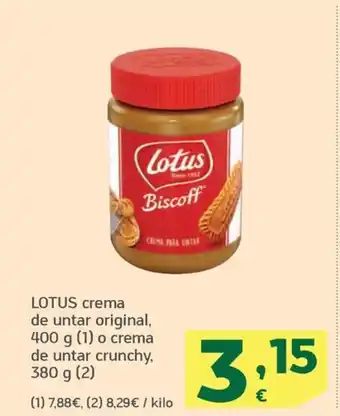 HiperDino LOTUS crema de untar original, 400 g (1) o crema de untar crunchy, 380 g (2) oferta