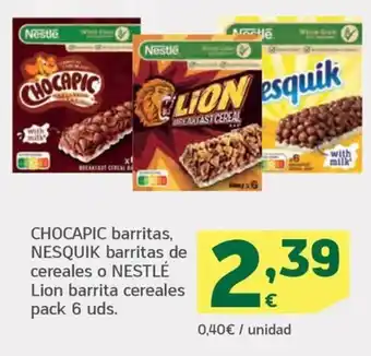 HiperDino CHOCAPIC barritas, NESQUIK barritas de cereales o NESTLÉ Lion barrita cereales pack 6 uds. oferta