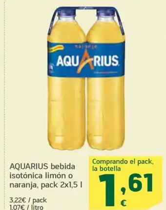 HiperDino AQUARIUS bebida isotónica limón o naranja, pack 2x1,5 | oferta