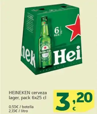 HiperDino HEINEKEN cerveza lager, pack 6x25 cl oferta