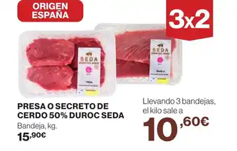 Hipercor PRESA O SECRETO DE CERDO 50% DUROC SEDA oferta