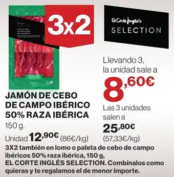 Hipercor JAMON DE CEBO DE CAMPO IBERICO 50% RAZA IBERICA oferta