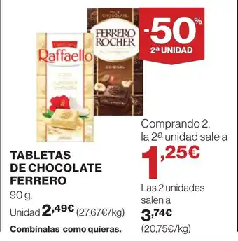 Hipercor TABLETAS DE CHOCOLATE FERRERO oferta