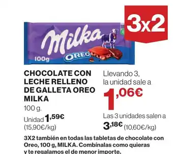 Hipercor CHOCOLATE CON LECHE RELLENO DE GALLETA OREO MILKA oferta