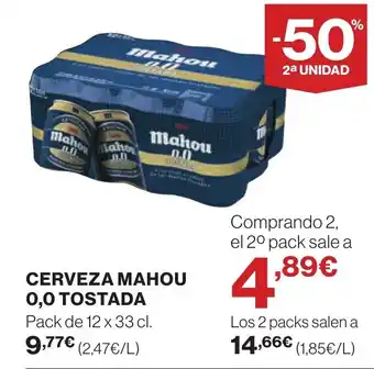 Hipercor CERVEZA MAHOU 0,0 TOSTADA oferta