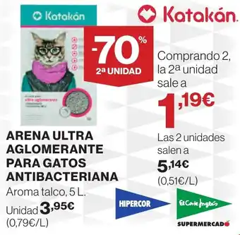Hipercor ARENA ULTRA AGLOMERANTE PARA GATOS ANTIBACTERIANA oferta