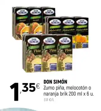 Coviran Don Simón Zumo piña, melocotón o naranja brik 200ml x 6u oferta