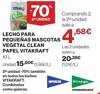 Hipercor LECHO PARA PEQUENAS MASCOTAS VEGETAL CLEAN PAPEL VITAKRAFT oferta