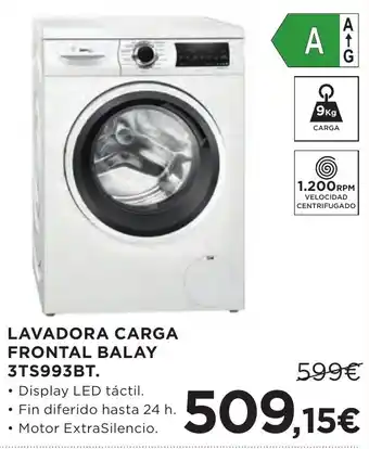 Hipercor LAVADORA CARGA FRONTAL BALAY 3TS993BT oferta