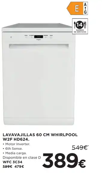 Hipercor LAVAVAJILLAS 60 CM WHIRLPOOL W2F HD624 oferta