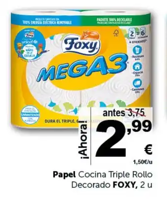 Masymas Papel Cocina Triple Rollo Decorado FOXY, 2 u oferta