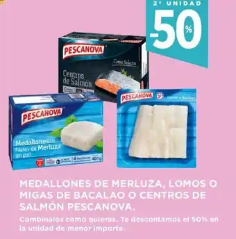 Hipercor Medallones De Merluza, Lomos o Migas De Bacalao O centros De Salmn Pescanova ó oferta