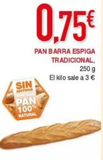 mYm supermercados PAN BARRA ESPIGA TRADICIONAL, oferta