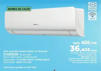 El Corte Inglés Aire acondicionado Split 1x1 Inverter HISENSE KC25YR03 oferta