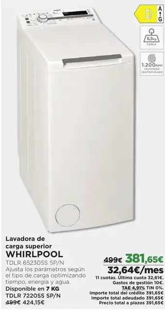 El Corte Inglés Lavadora de carga superior WHIRLPOOL oferta