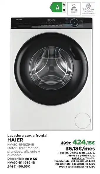 El Corte Inglés Lavadora carga frontal HAIER oferta