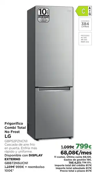 El Corte Inglés Frigorífico Combi Total No Frost LG oferta