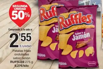 SPAR Fragadis Patatas fritas onduladas sabor jamón RUFFLES 275 g oferta