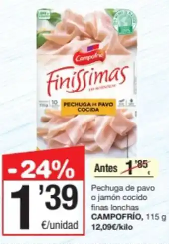 SPAR Fragadis Pechuga de pavo o jamón cocido finas lonchas CAMPOFRÍO, 115 g oferta