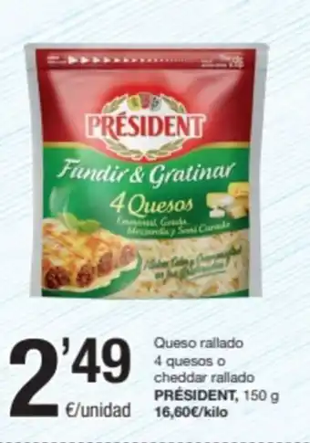 SPAR Fragadis Queso rallado 4 quesos o cheddar rallado PRÉSIDENT, 150 g oferta