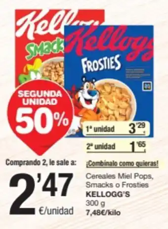 SPAR Fragadis Cereales Miel Pops, Smacks o Frosties KELLOGG'S 300 g oferta