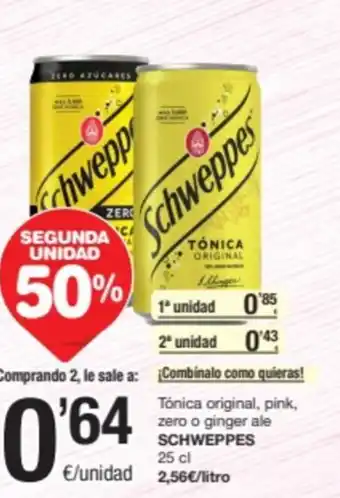 SPAR Fragadis Tónica original, pink, zero o ginger ale SCHWEPPES 25 cl oferta