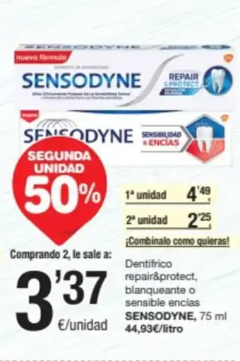 SPAR Fragadis Dentifrico repair&protect, blanqueante o sensible encías SENSODYNE, 75 ml oferta