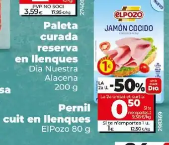 Dia Pernil cuit en llenques ElPozo 80 g oferta