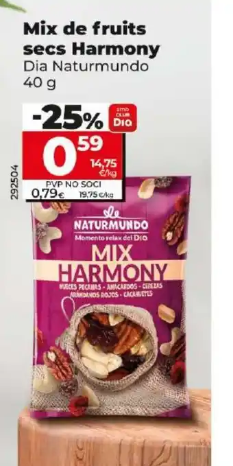 Dia Mix de fruits secs Harmony Dia Naturmundo 40 g oferta