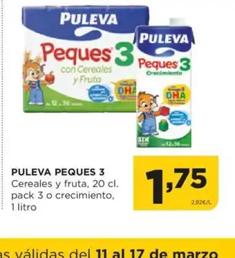 Alimerka PULEVA PEQUES 3 Cereales y fruta, 20 cl. pack 3 o crecimiento, oferta