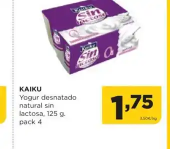 Alimerka KAIKU Yogur desnatado natural sin lactosa, 125 g. pack 4 oferta