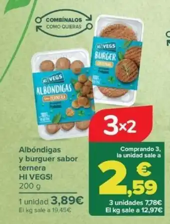 Carrefour Albóndigas y burguer sabor ternera HI VEGS! 200 g oferta