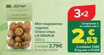 Carrefour Mini magdalenas veganas Choco-chips LA GRANJA oferta