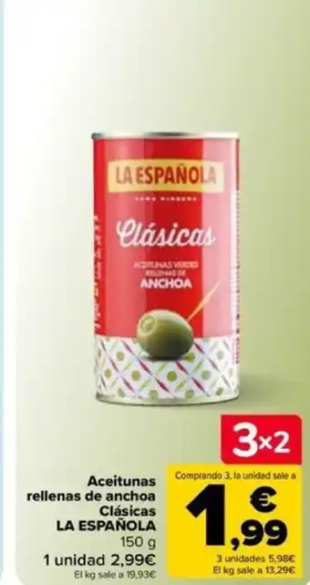 Carrefour Aceitunas rellenas de anchoa Clásicas LA ESPAÑOLA 150 g oferta