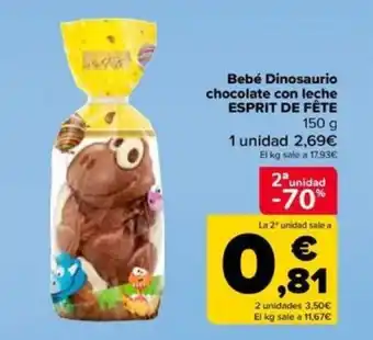 Carrefour Bebé Dinosaurio chocolate con leche ESPRIT DE FÊTE 150 g oferta