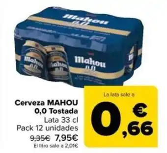 Carrefour Cerveza MAHOU 0,0 Tostada Lata 33 cl oferta