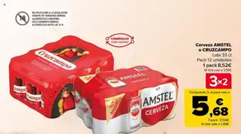 Carrefour Cerveza AMSTEL o CRUZCAMPO Lata 33 cl oferta