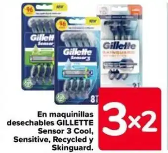 Carrefour En maquinillas desechables GILLETTE Sensor 3 Cool, Sensitive, Recycled y Skinguard. oferta