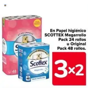 Carrefour En Papel higiénico SCOTTEX Megarrollo Pack 24 rollos u Original Pack 48 rollos. oferta