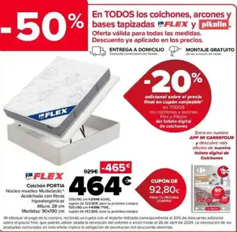 Carrefour Colchón PORTIA Núcleo muelles Multielastic® Acolchado con fibras hipoalergénicas oferta