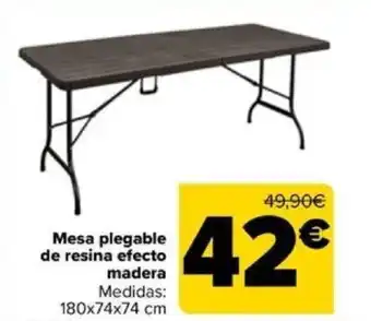 Carrefour Mesa plegable de resina efecto madera Medidas: 180x74x74 cm oferta