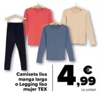 Carrefour Camiseta lisa manga larga o Legging liso mujer TEX oferta