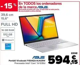Carrefour Portátil Vivobook F1504ZA-NJ429W Procesador Intel® Core™ i5-1235U oferta