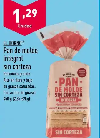ALDI EL HORNO® Pan de molde integral sin corteza oferta