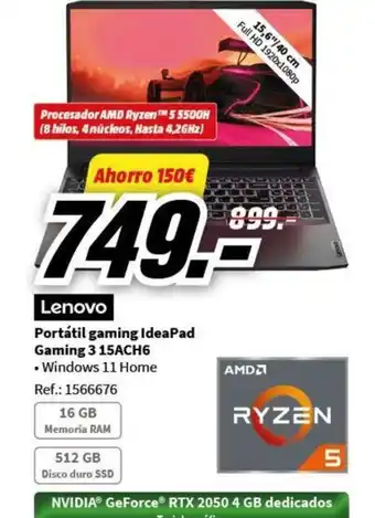 MediaMarkt Portátil gaming IdeaPad Gaming 3 15ACH6 oferta