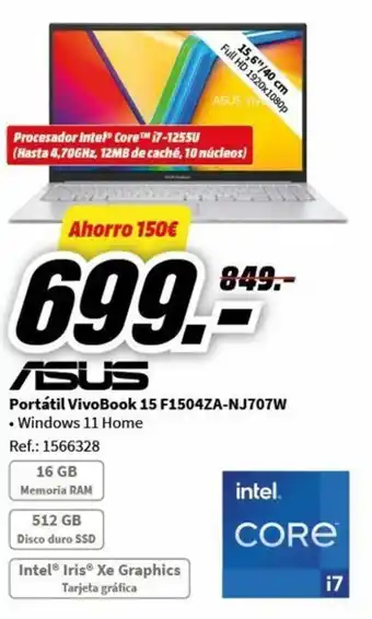 MediaMarkt Portátil VivoBook 15 F1504ZA-NJ707W oferta