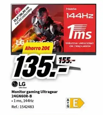 MediaMarkt Monitor gaming Ultragear 24GN60R-B oferta