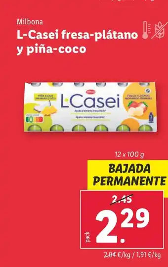 Lidl L-Casei fresa-plátano y piña-coco oferta